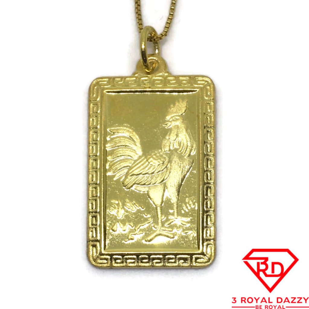 Chicken Zodiac Rectangle Charm Pendant .999 Gold